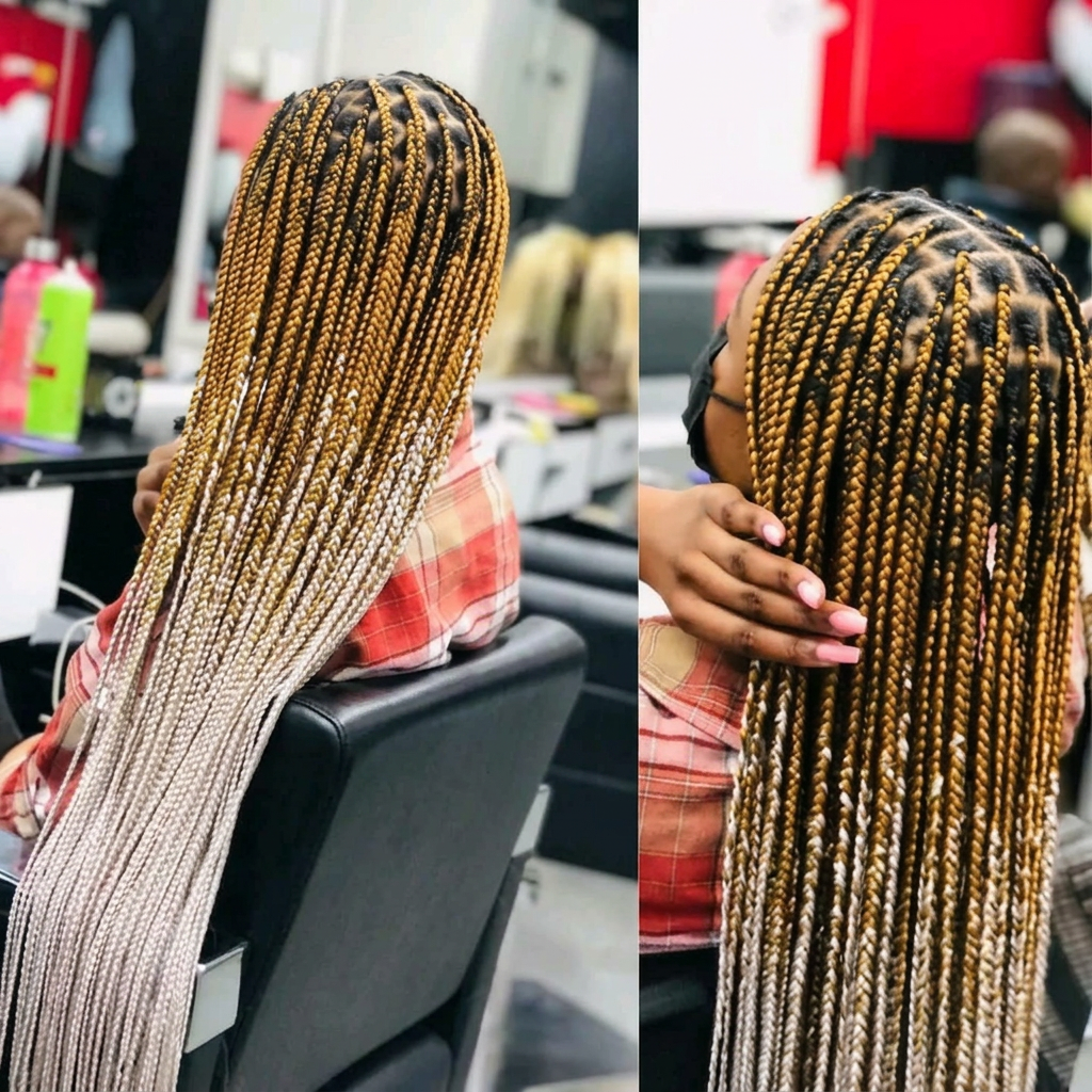 Ombré blonde knotless braids styled long