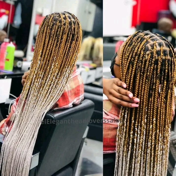 Ombré blonde knotless braids styled long